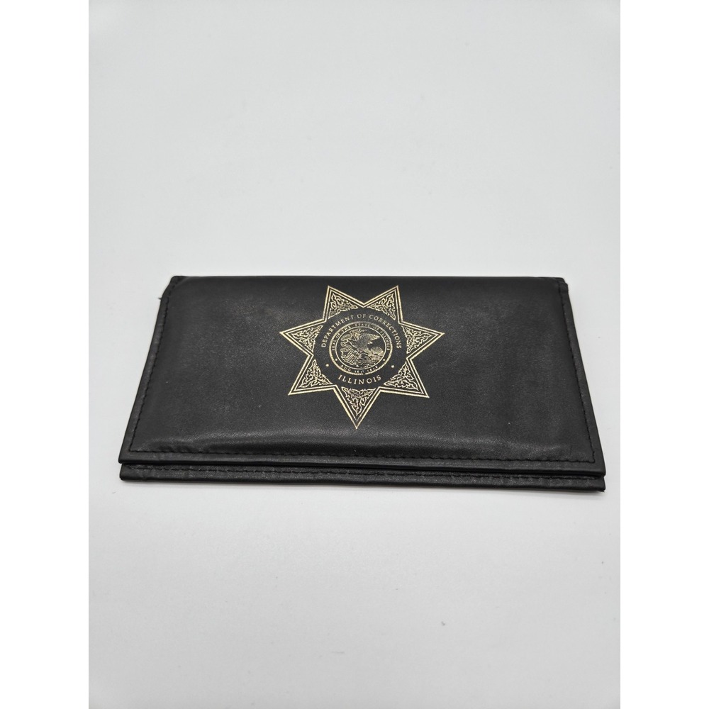 Illinois Dept of Corrections IDOC Checkbook Wallet Black Nappa Leather Logo